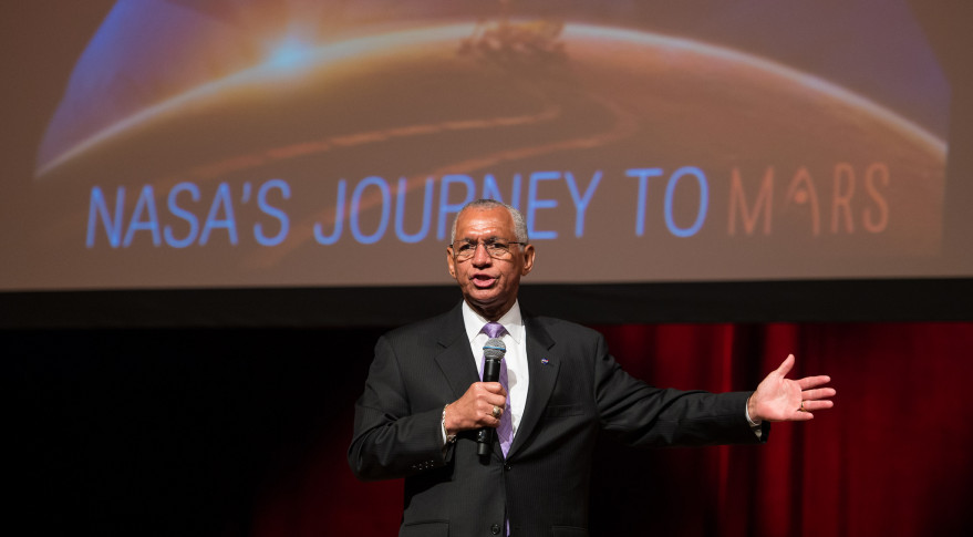NASA Administrator Charles Bolden speaking at the Human To Mars Summit 2015 in Washington. Credit: NASA/Aubrey Gemignan