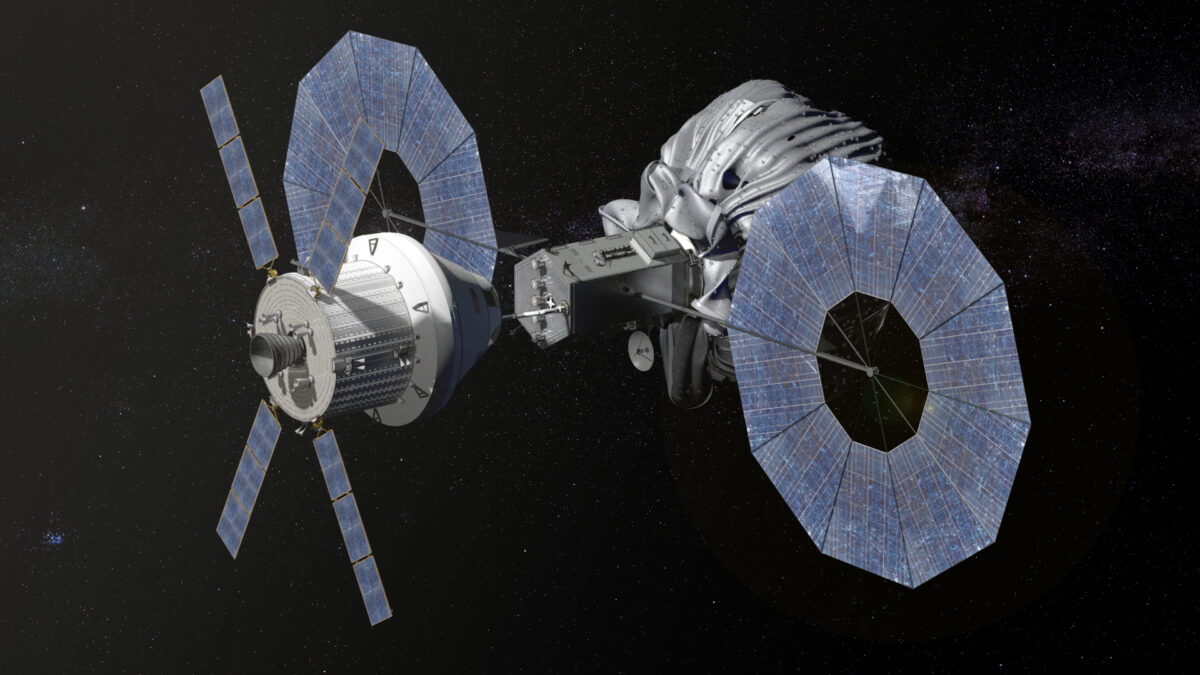 Orion approaching the robotic asteroid capture vehicle