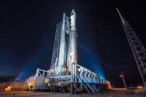 The ULA Atlas 5 rocket carrying the Air Force's SBIRS GEO-3 satellite sits on the pad ready for launch, but will have to wait at least another day after the attempt was scrubbed. Credit: ULA