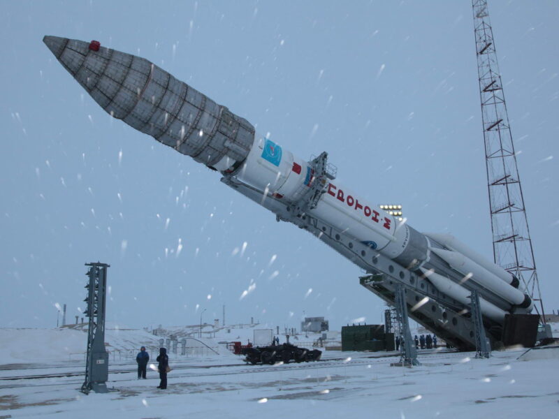 Proton rocket Roscosmos snow