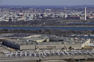 The Pentagon with the Washington Monument and National Mall in the background. Credit: Air Force Senior Airman Perry Aston