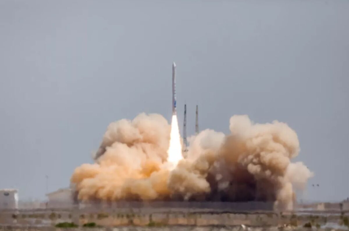 Liftoff of the Hyperbola-1 solid propellant rocket from the Gobi Desert in July 2019.