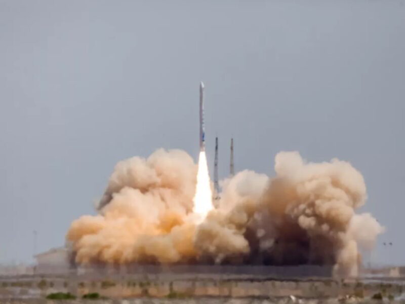 Liftoff of the Hyperbola-1 solid propellant rocket from the Gobi Desert in July 2019.