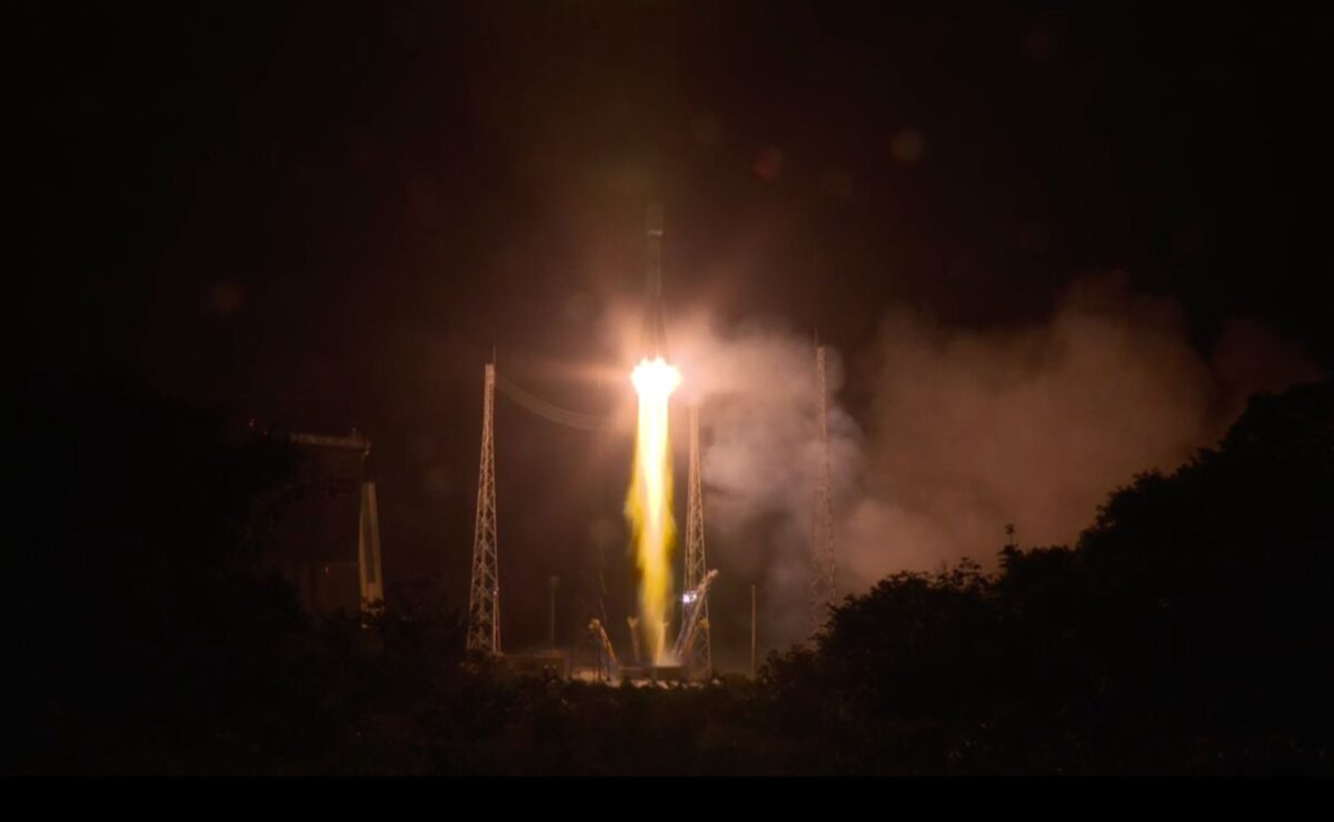 A Soyuz rocket lifts off from Kourou in French Guiana at 3:54 Eastern Dec. 18, 2019.