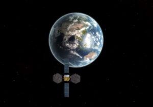 Illustration of a Beidou-3 satellite above the Earth.