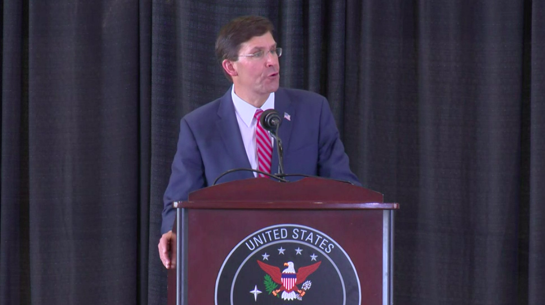 As he welcomes new space commander, Esper warns of threats to U.S. satellites