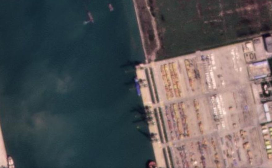 Yuanwang-22 (blue) docked at Tianjin port, September 10, 2020.