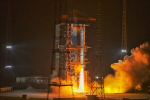 A Long March 2C lifts off in the dark from LC-3 at Xichang carrying the Yaogan-30 (07) group of satellites.