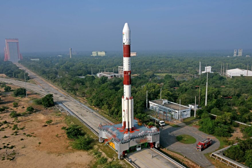 Dec. 14 rollout of the PSLV-C50 rocket to launch the CMS-01 satellite.