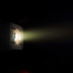 A plume from ThrustMe's NPT30-I2-1U propulsion system during vacuum chamber testing.