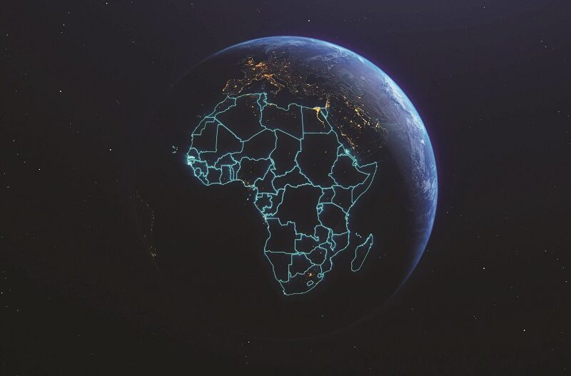 Africa countries outline map from space, globe planet earth from