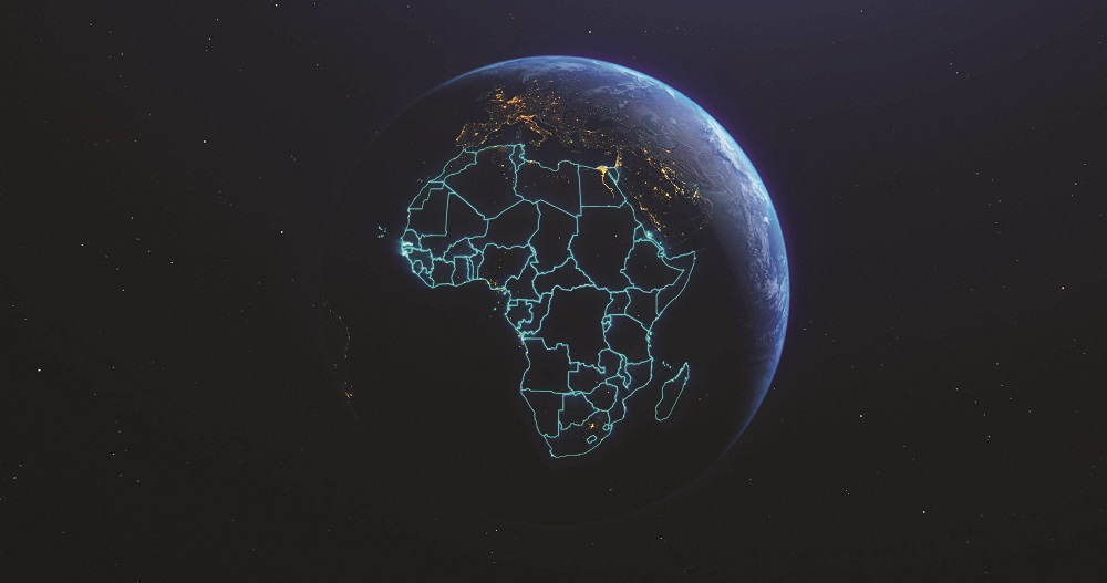 Africa countries outline map from space, globe planet earth from