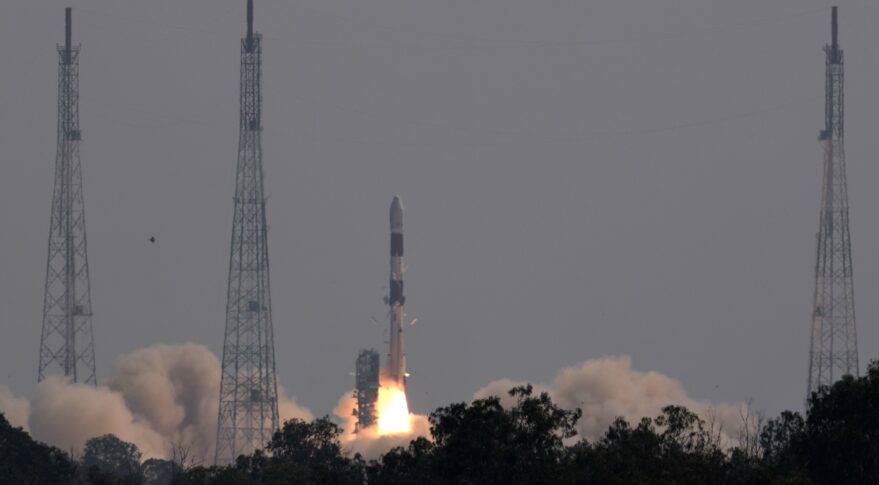 Liftoff of PSLV-C51 from the Satish Dhawan Space Center sending the Amazonia-1 satellite and passengers into orbit.