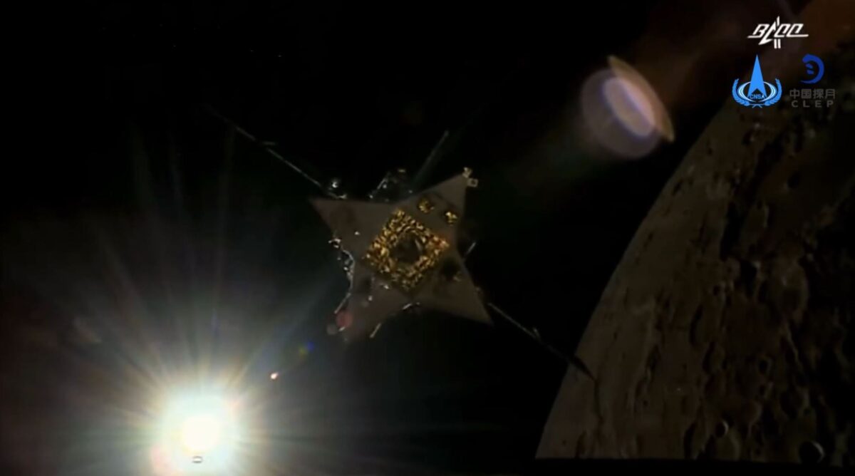 The Chang'e-5 ascent vehicle shortly after separation from the Chang'e-5 orbiter while in lunar orbit.