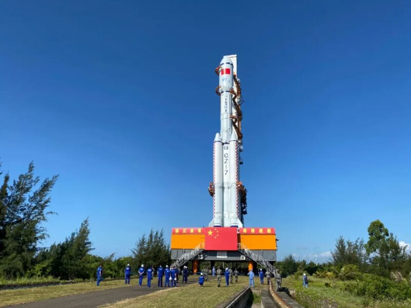 Rollout of the third Long March 7 rocket carrying the Tianzhou-2 spacecraft at Wenchang May 15 Eastern.