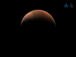A crescent of the northern hemisphere of Mars taken by Tianwen-1's medium-resolution camera in March 2021.