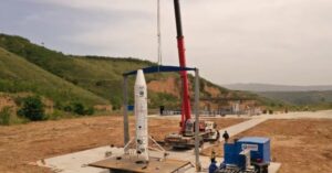 Preparations for a static fire test of the Nebula-M test stage in July 2021.