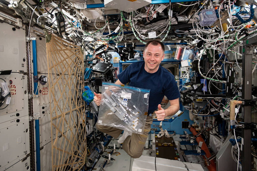 NASA astronaut Nick Hague is photographed with a CASIS