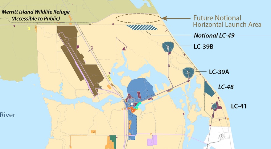 Генеральный план Космического центра Кеннеди, показывающий местоположение предлагаемого стартового комплекса 49