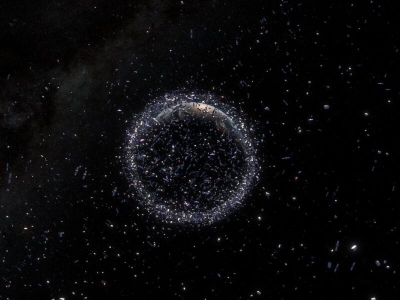 An illustration of objects and space debris in Earth orbit.