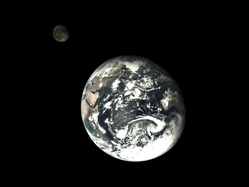 The Earth and distant moon imaged by the Chang'e-5 T1 service module. A rocket upper stage that launched the mission is thought to be the object due to impact the moon in March 2022.