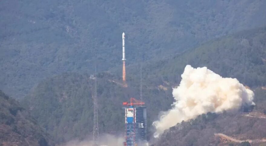 Liftoff of a Long March 2C rocket from Xichang on March 5, 2022, carrying seven satellites.