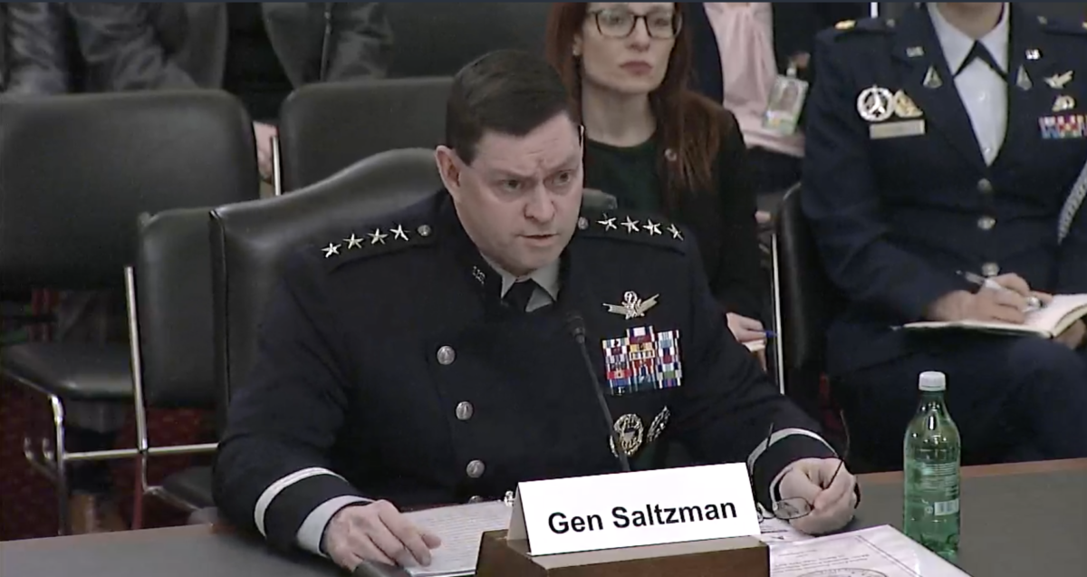 U.S. Space Force chief of space operations Gen. B. Chance Saltzman testified March 14, 2023, in front of the Senate Armed Services Committee’s strategic forces subcommittee. Credit: SASC livestream