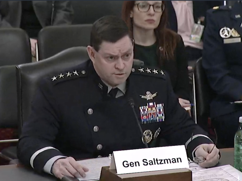 U.S. Space Force chief of space operations Gen. B. Chance Saltzman testified March 14, 2023, in front of the Senate Armed Services Committee’s strategic forces subcommittee. Credit: SASC livestream