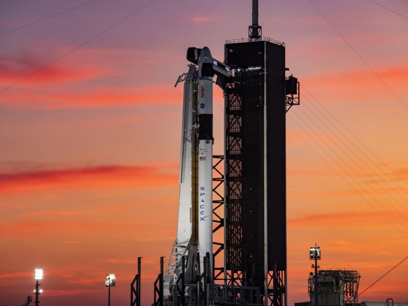 Crew Dragon Falcon 9 at dusk