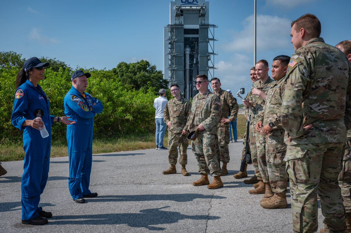 U.S. Air Force and U.S. Space Force gaming teams watch the roll out of the United Launch Alliance Atlas V Starliner OFT-2 at Cape Canaveral Space Force Station, Fla., May 18, 2022. The top teams from the Spring season of the Department of the Air Force Gaming competed at Patrick Space Force Base for a chance to represent the USAF and the USSF at FORCECON 2022, the Armed Forces Sports Halo Championship, and the first ever U.S. government esports event. (U.S. Space Force photo by Senior Airman Thomas Sjoberg)
