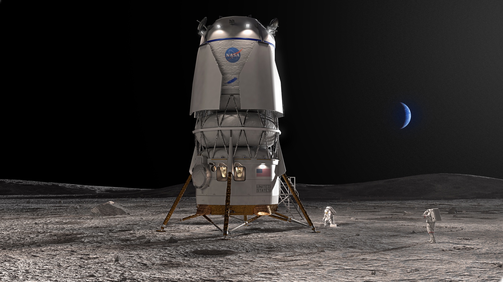Blue Origin und SpaceX haben mit der Arbeit an Frachtversionen bemannter Mondlander begonnen