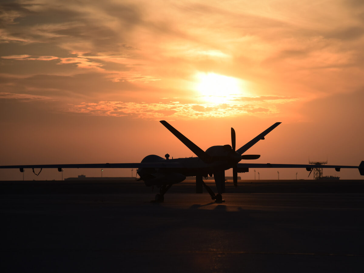 A U.S. Air Force MQ-9 Reaper sits on the runway at Al Dhafra Air Base, United Arab Emirates, Dec. 1, 2022. (U.S. Air Force photo by Tech. Sgt. Chris Jacobs/Released)